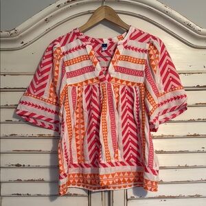 Old Navy Red and Orange Graphic Blouse Relaxed Fit